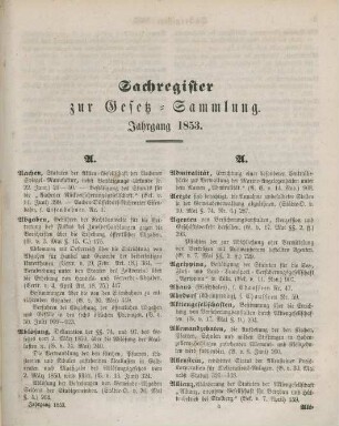 Sachregister zur Gesetz-Sammlung. Jahrgang 1853