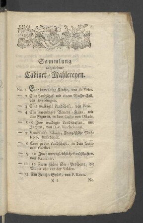 Sammlung auserlesener Cabinet-Mahlereyen.