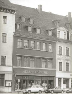 Annaberg-Buchholz, Markt 5. Wohn- und Geschäftshaus mit Adler-Drogerie (M. 18. Jh.) Straßenansicht