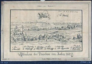 Stadtansicht von Plauen bei Dresden, nach einer Zeichnung von Wilhelm Dilich von 1627, aus Bergblumen, illustrierte Heimatkundeblätter des Gebirgsvereins Sächsische Schweiz