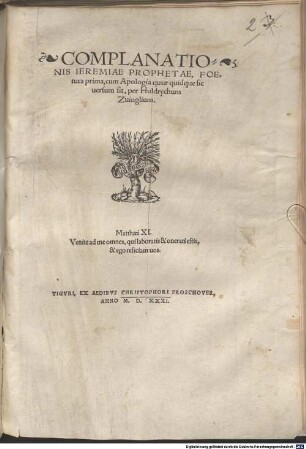 Complanationis Jeremiae Prophetae foetura prima