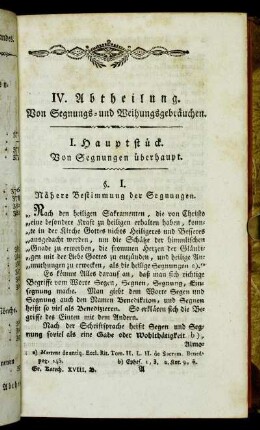I. Hauptstück. Von Segnungen überhaupt.