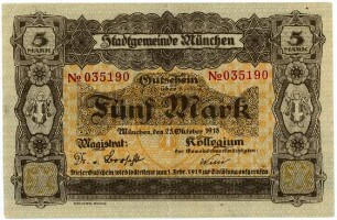 Geldschein / Notgeld, 5 Mark, 25.10.1918