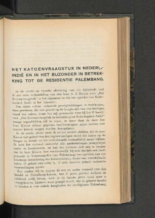 Het katoenvraagstuk in Nederlandsch-Indie en in het bijzonder in betrekking tot de residentie Palembang