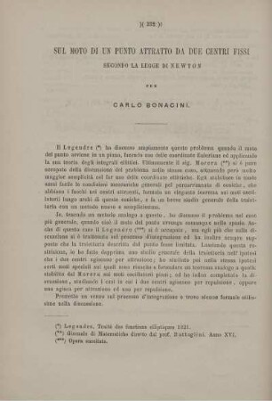 Sul moto di un punto attratto da due centri fissi secondo la legge di Newton.