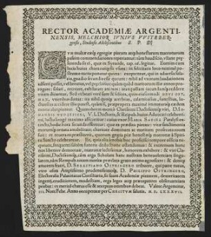 Rector Academiae Argentinensis, Melchior Ivnivs Vvitebergensis, Studiosis Adolescentibus S. P. D.