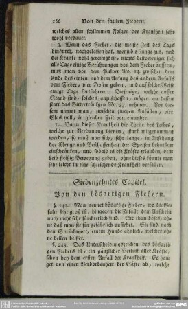 Siebenzehntes Capitel. Von den bösartigen Fiebern