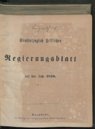 1870: Großherzoglich-Hessisches Regierungsblatt