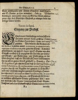 Textus ut supra. Eingang zur Predigt.