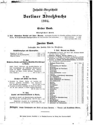 Inhalts= Verzeichniß des Berliner Adreßbuchs 1904