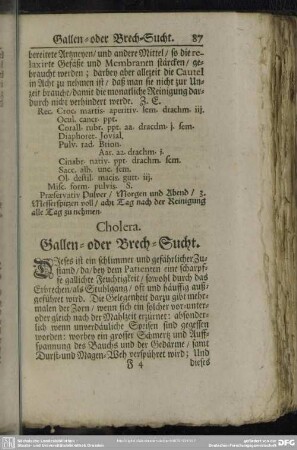 Cholera. Gallen- oder Brech-Sucht