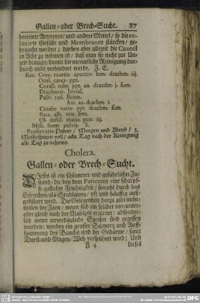 Cholera. Gallen- oder Brech-Sucht