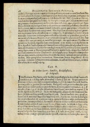 Cap. V. De Rebus Sacris, Sanctis, Ecclesiasticis, & Religiosis.