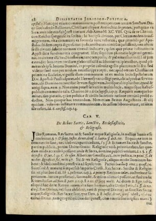 Cap. V. De Rebus Sacris, Sanctis, Ecclesiasticis, & Religiosis.