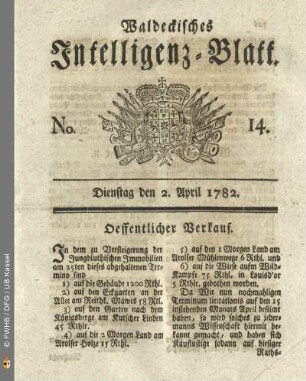 No. 14, Dienstag den 2. April 1782
