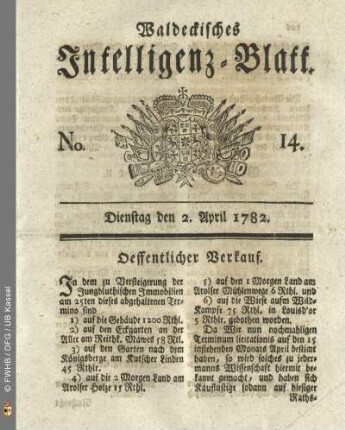 No. 14, Dienstag den 2. April 1782