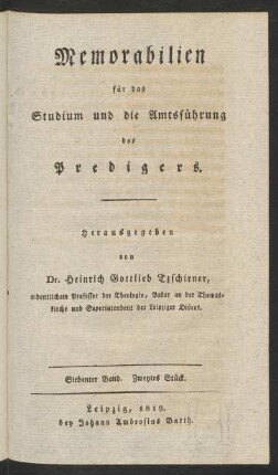 Siebenter Band. Zweytes Stück