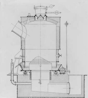 Drehrost-Gasgenerator, Schnitt : Technikgeschichte | Maschinenbau | Kraftmaschinen | Gasgeneratoren, Gasmaschinen