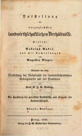 Darstellung der vorzüglichsten landwirthschaftlichen Verhältnisse : ein Handbuch für practische Landwirthe und Freunde der Landwirthschaft