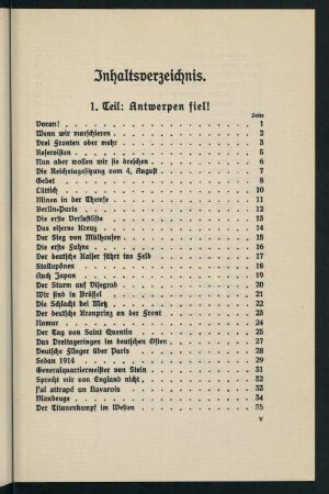V-VII, Inhaltsverzeichnis