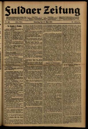Erste Ausgabe vom Samstag, den 17. Mai 1913.