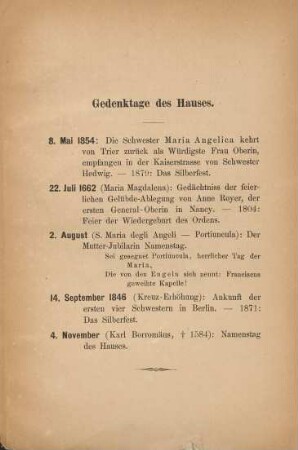 Gedenktage des Hauses