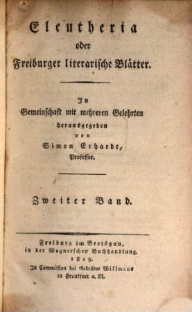 Eleutheria oder Freiburger literarische Blätter. 2, 2. 1819