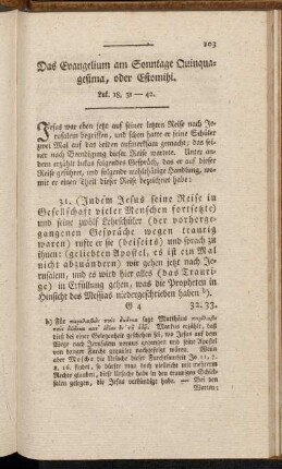 Das Evangelium am Sonntage Quinquagesima, oder Estomihi. Luk. 18, 31-42