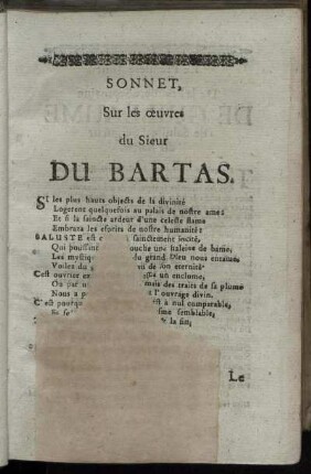 Sonnet Sur les œuvres du Sieur Du Bartas