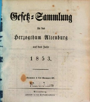 Gesetz-Sammlung für das Herzogthum Altenburg : auf das Jahr .... 1853