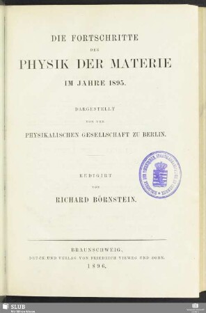 51.1895(1896): Die Fortschritte der Physik : dargest. von d. Physikalischen Gesellschaft zu Berlin