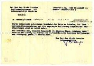 Schreiben des Rates der Stadt Dresden mit der Mitteilung über das Ablaufen der Aufenthaltsgenehmigung