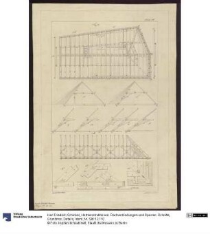 Holzkonstruktionen. Dachverbindungen und Sparren. Schnitte, Grundriss, Details