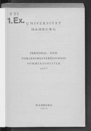 SS 1977: Personal- und Vorlesungsverzeichnis // Hamburgische Universität