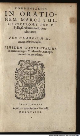 Commentarius in Orationem Marci Tullii Ciceronis pro P. Sylla ... pro M. Marcello