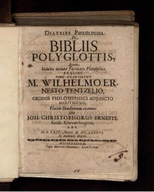 Diatribe Philologica De Bibliis Polyglottis