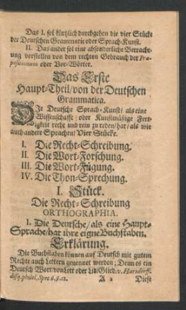 I. Stück. Die Recht-Schreibung Orthographia.