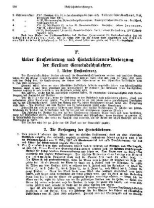 F. Ueber Pensionierung und hinterbliebenen-Versorgung der Berliner Gemeindeschullehrer