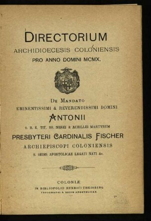 Directorium Archidioecesis Coloniensis / 1910
