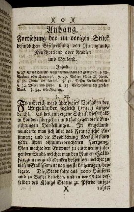 Anhang. Fortsetzung der im vorigen Stück befindlichen Beschreibung von Neuengland, Neuschottland oder Acadien und Neuland.