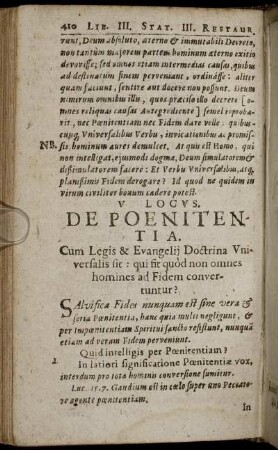 V. Locus. De Poenitentia.