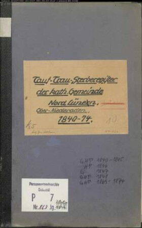 Kirchenbuchduplikat der katholischen Gemeinde Altlünen, Gerichtsbezirk Kamen, Ober-, Niederaden (GHT 1840-1845, HT 1846, G 1847, GHT 1848, GHT 1869-1874) (T 1827-1832 vgl. LAV NRW Abt. OWL, P 4 Nr. 777). (Gemeinde: Altlünen, kath. Gemeinde)