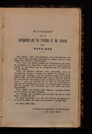Mouvement de la navigation sue les rivieres et les canaux des Pays-Bas.