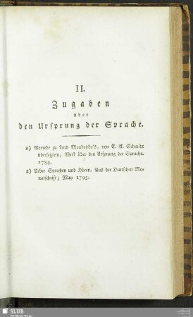 II. Zugaben über den Ursprung der Sprache