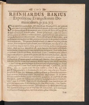 Reinhardus Bakius Expositione Evangeliorum Dominicalium,