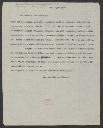 Brief an Luigi Ansbacher : 20.07.1920