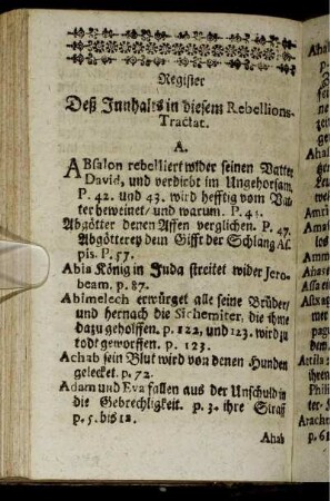 Register Deß Innhalts in diesem Rebellions-Tractat.