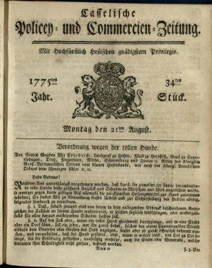 34tes Stueck, Montag den 21sten August 1775