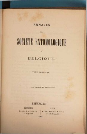 Annales de la Société Entomologique de Belgique. 8, 8. 1864