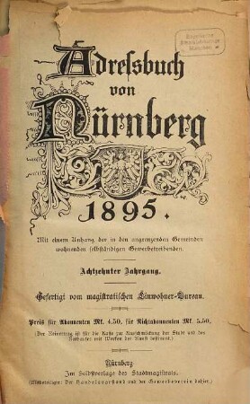 Adreßbuch von Nürnberg. 1895 = Jg. 18